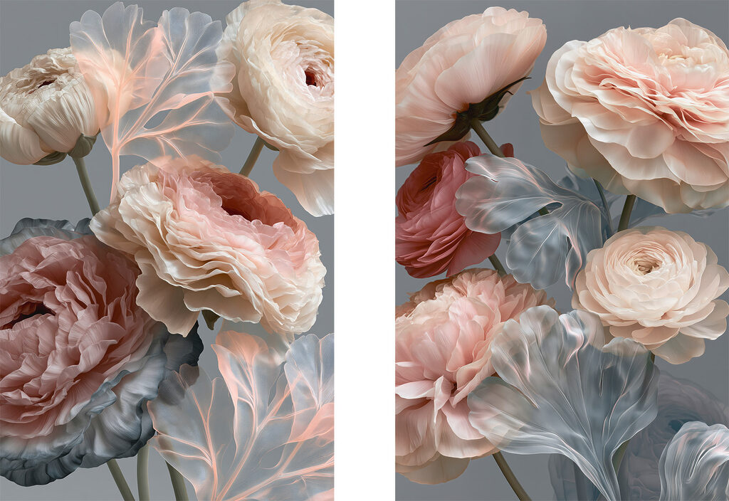 Fleurs aux tons pêche — motif complet