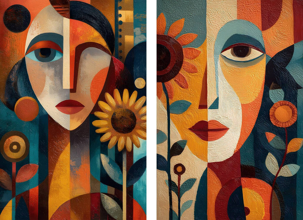 Visages et tournesols — motif complet