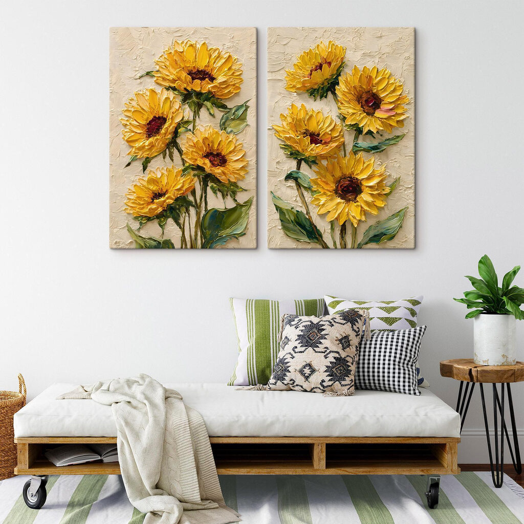 Tournesols en pleine floraison dans un intérieur