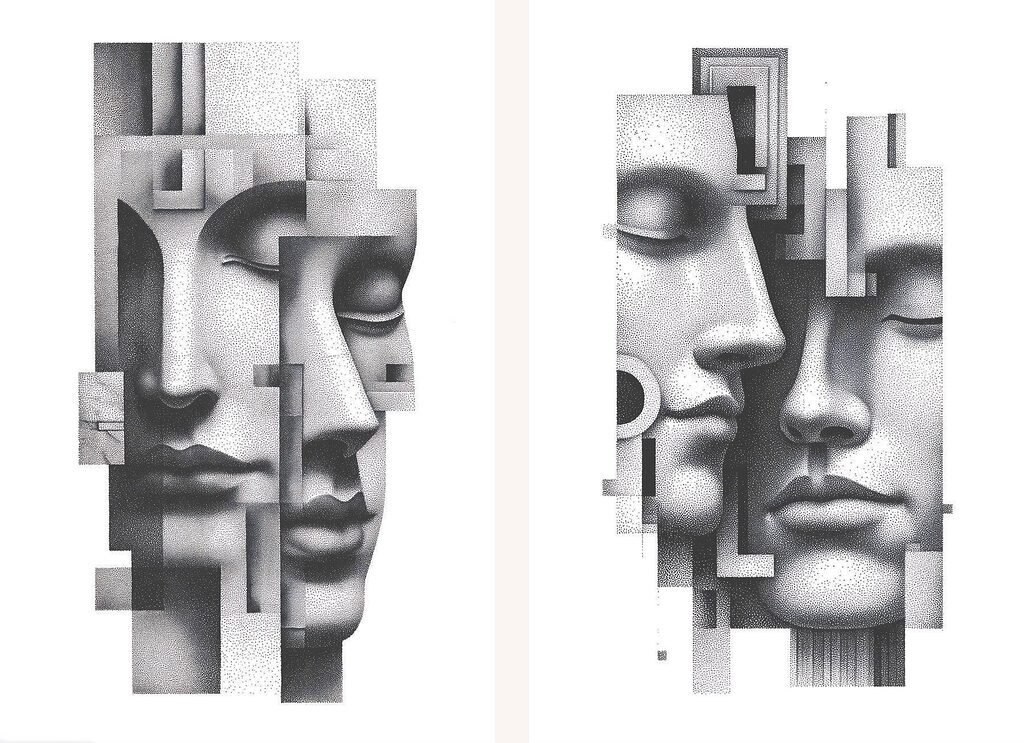 Visages en bandes grises — motif complet