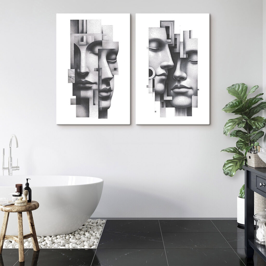 Visages en bandes grises dans un intérieur
