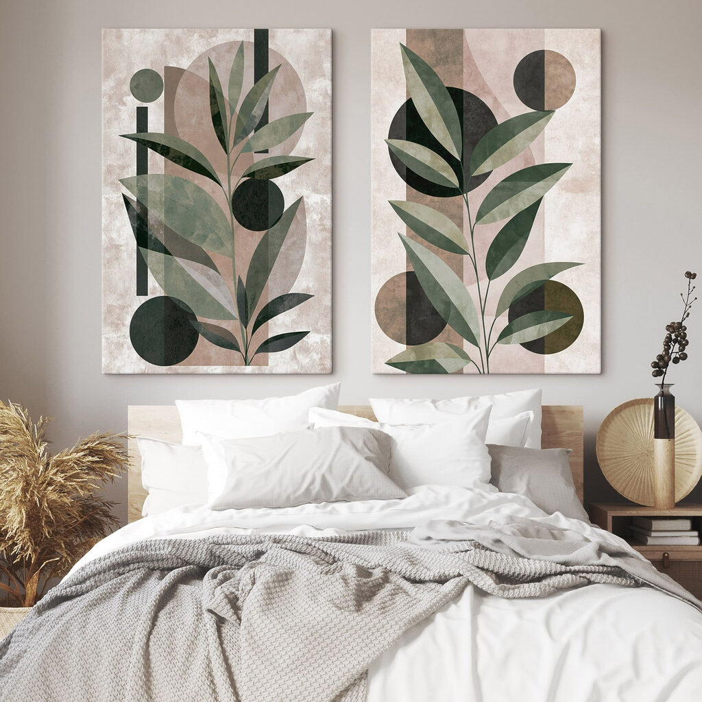 Feuilles et cercles dans un intérieur
