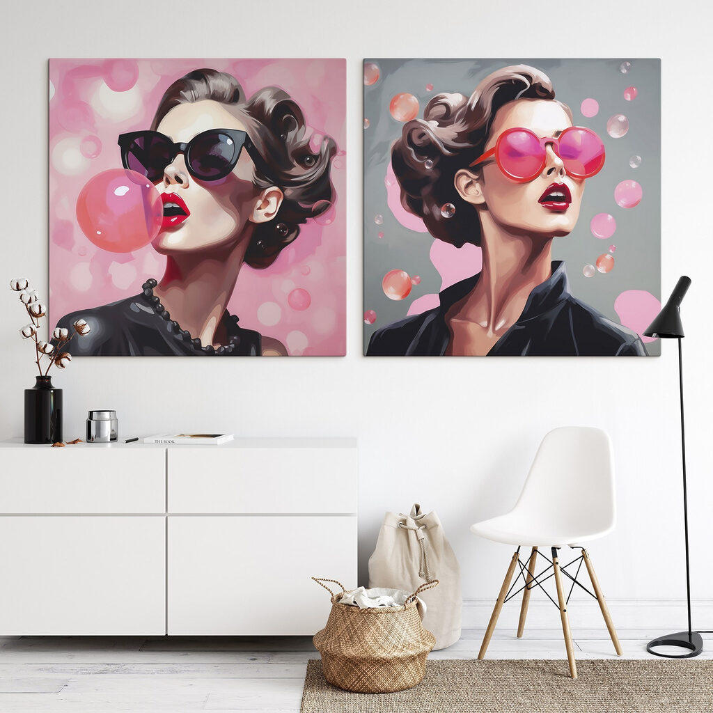 Une bulle rose dans un intérieur