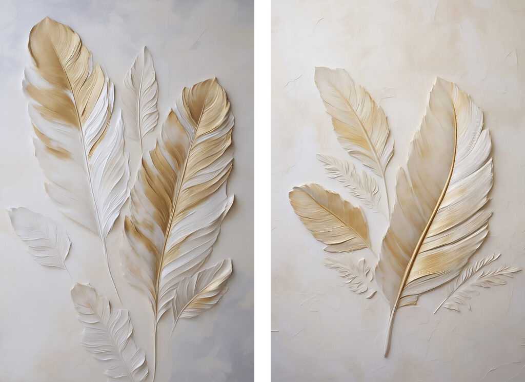 Plumes blanc et or — motif complet