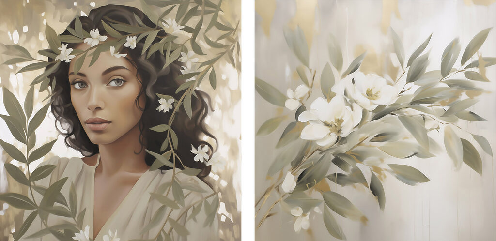 Entourée de fleurs blanches — motif complet