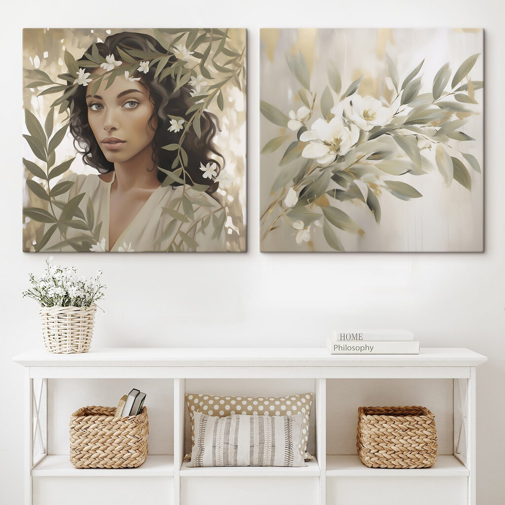 Entourée de fleurs blanches dans un intérieur