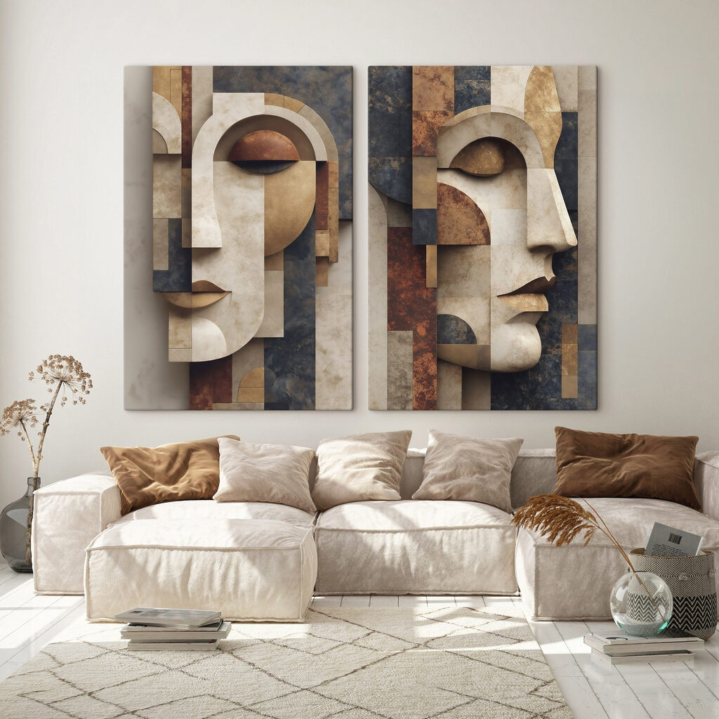 Visages minéraux dans un intérieur