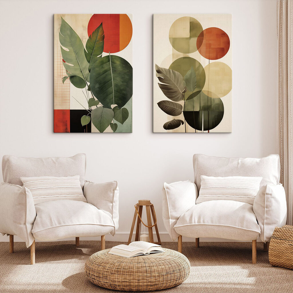 Feuilles sur cercles chauds dans un intérieur
