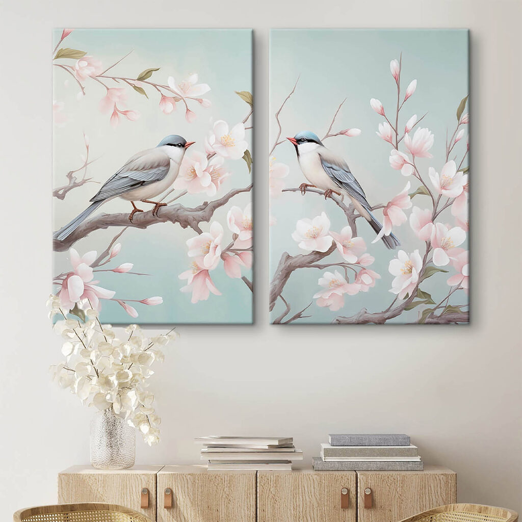 Oiseaux sur branches fleuries — intérieur 2