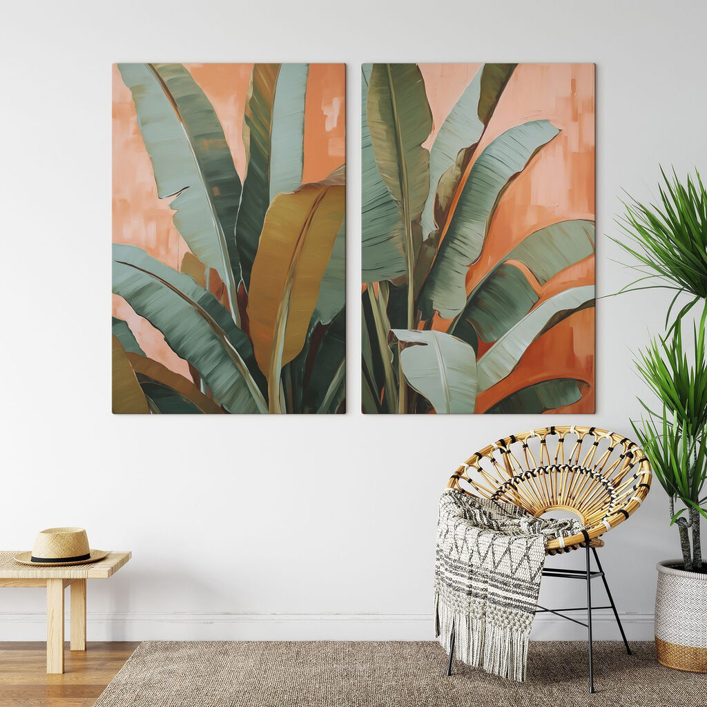 Grandes feuilles sur terracotta — intérieur 1