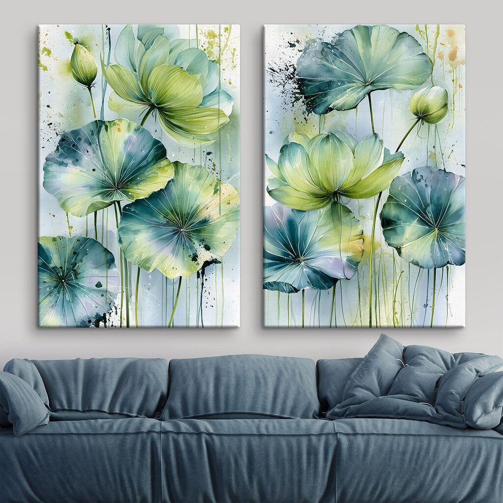 Fleurs vertes à l’aquarelle dans un intérieur