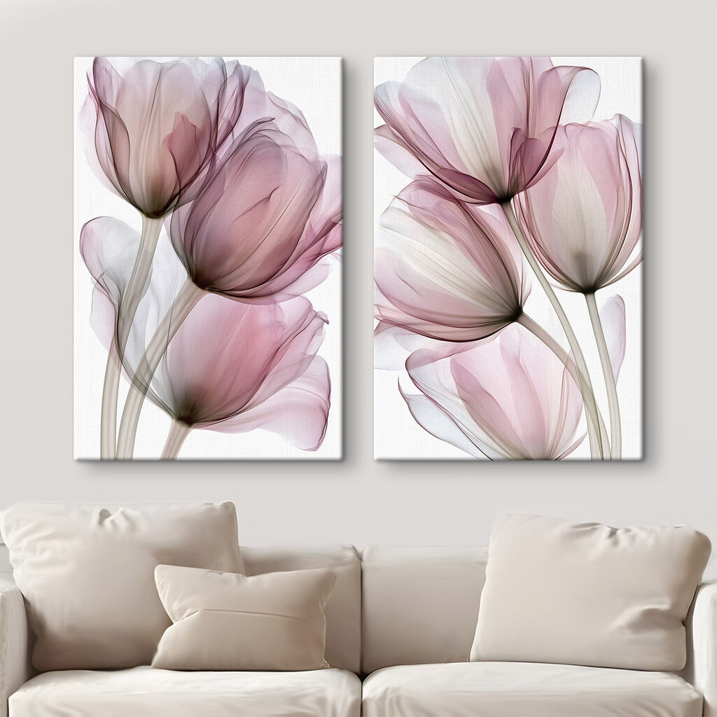 Tulipes rose translucide dans un intérieur