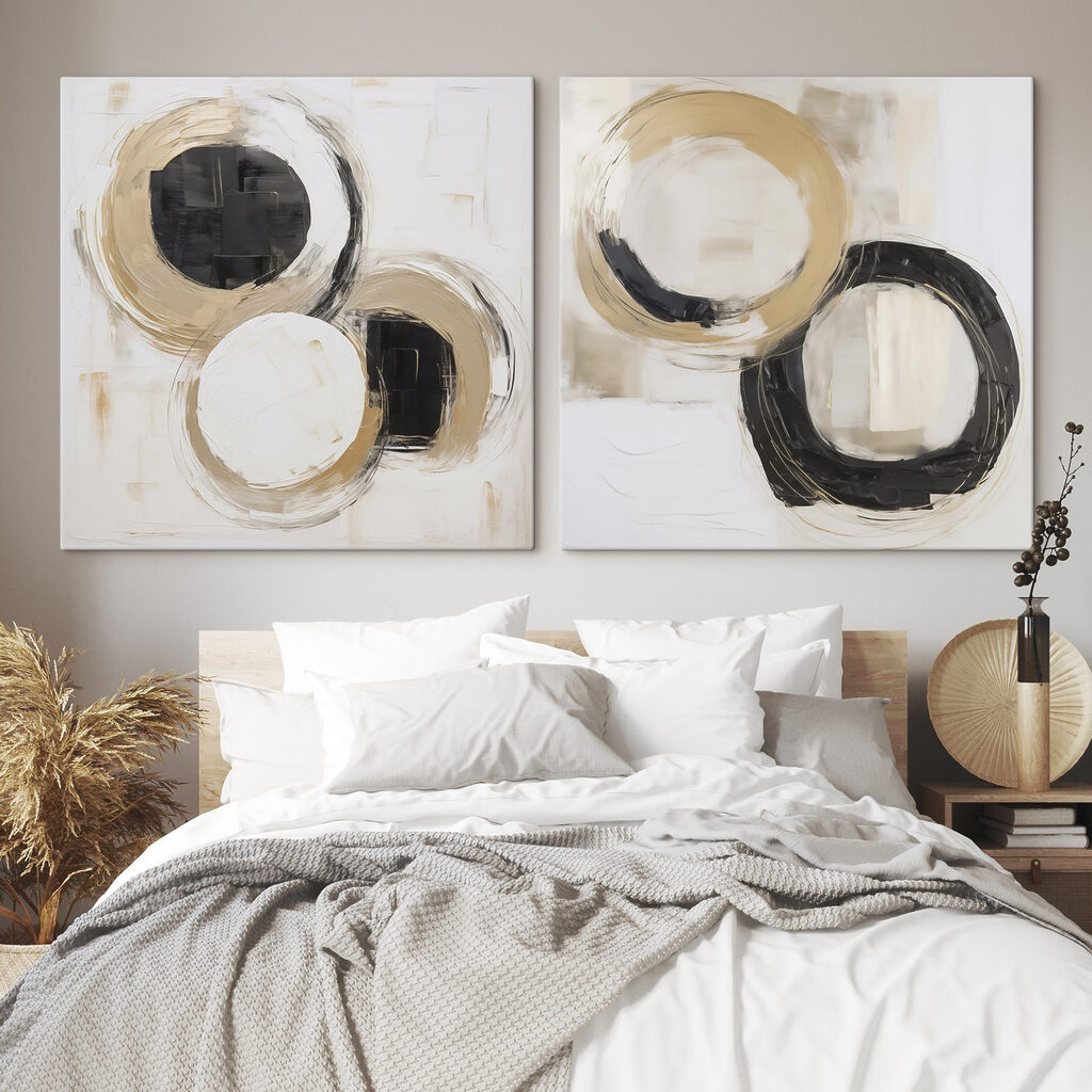 Cercles peints en équilibre dans un intérieur