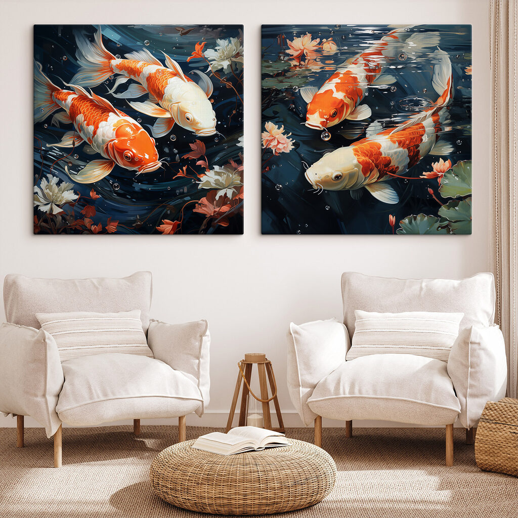 Poissons parmi les feuilles dans un intérieur