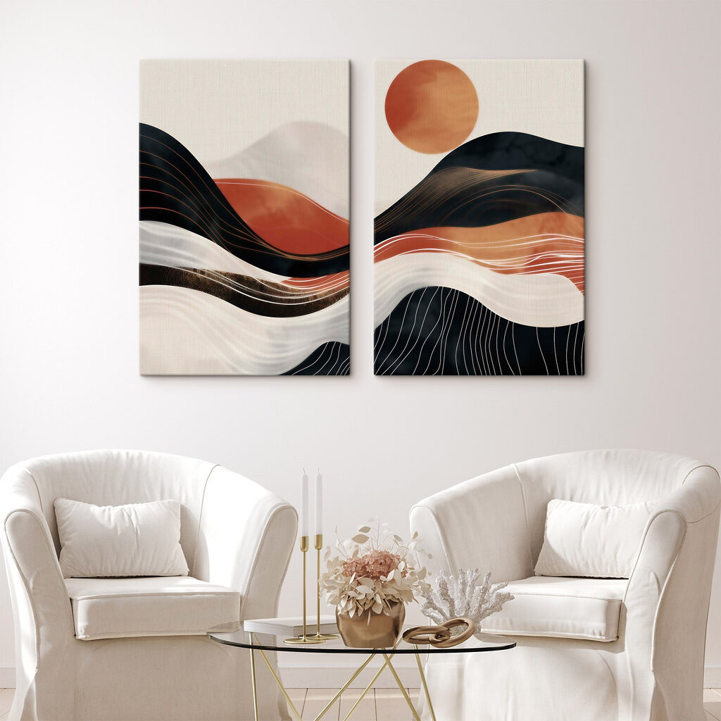 Soleil sur collines sombres dans un intérieur