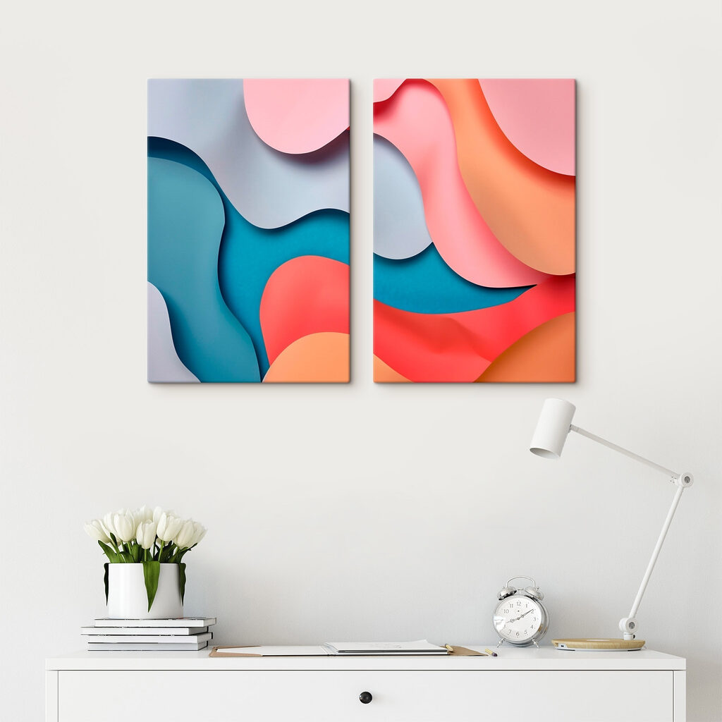 Vagues roses sur bleu dans un intérieur