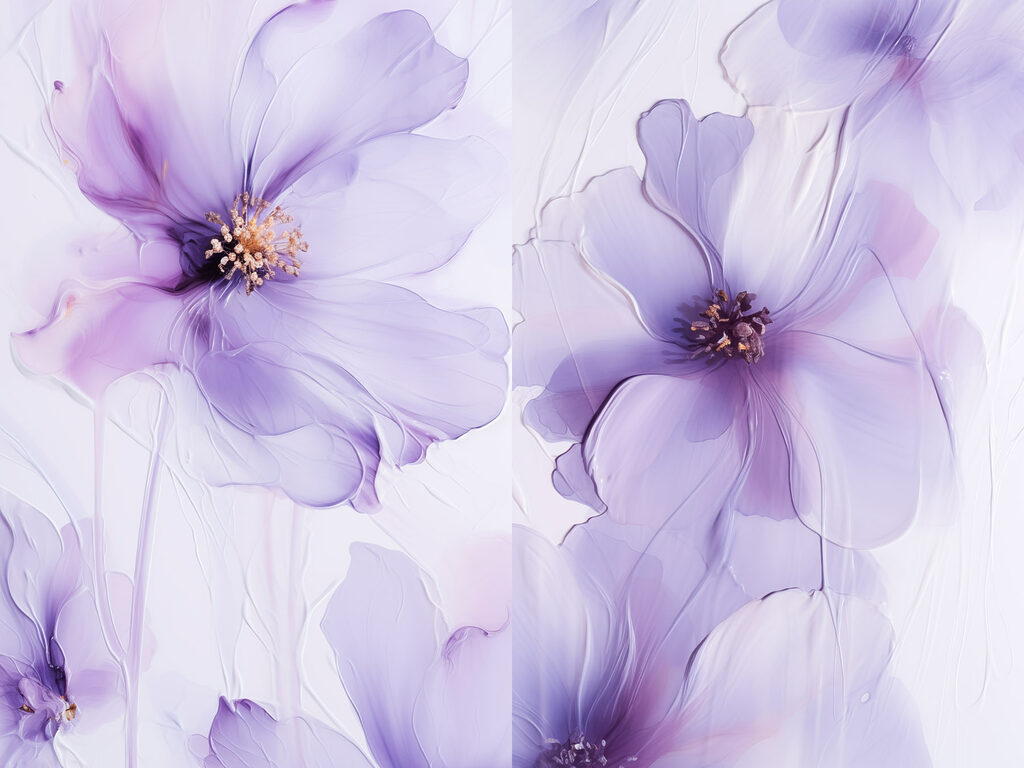 Fleurs lilas sur blanc — motif complet