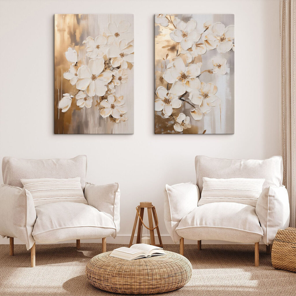 Fleurs blanches au couchant dans un intérieur