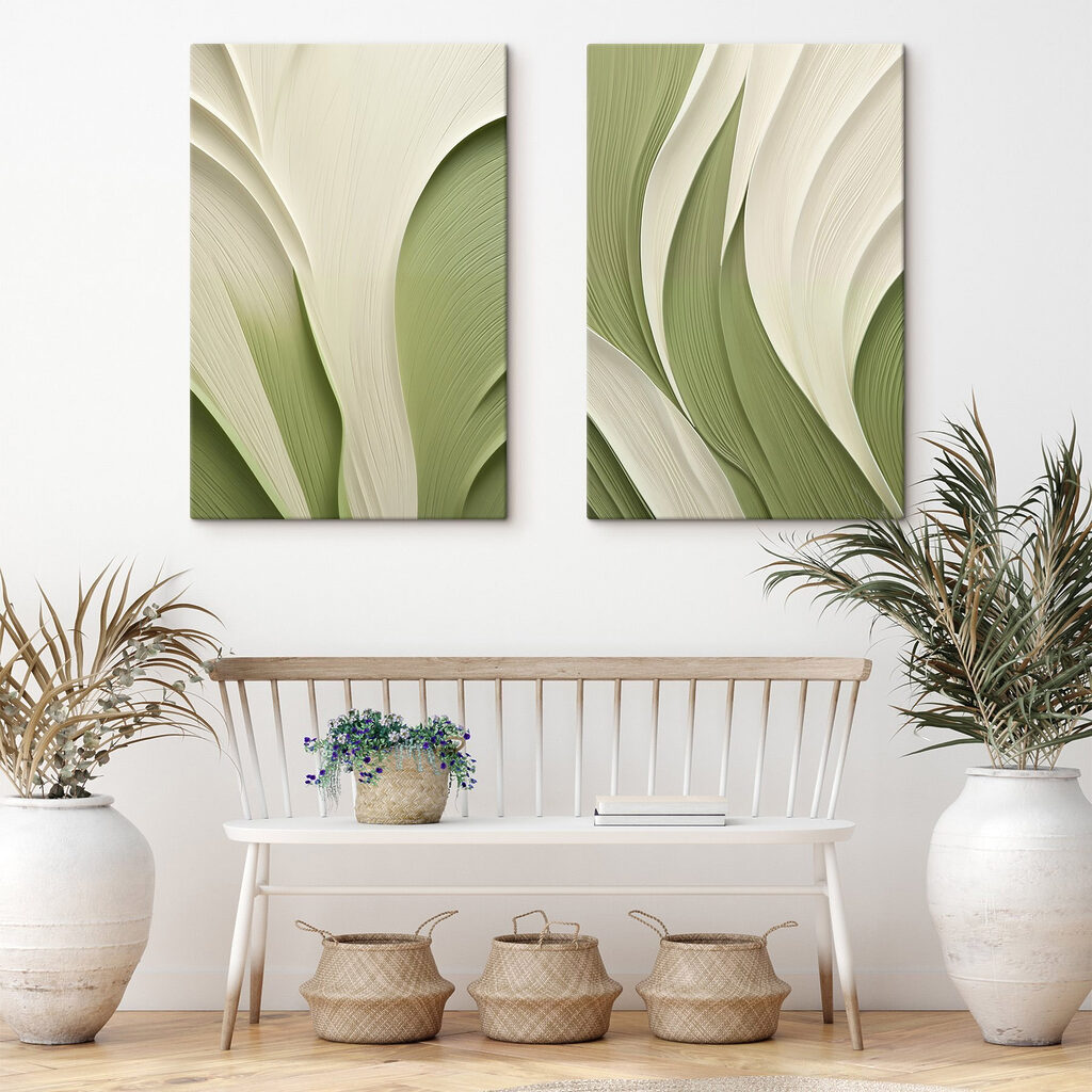 Plis verts et blancs dans un intérieur