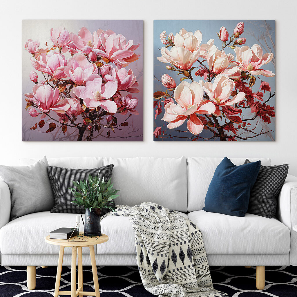 Floraison sur branches brun-rouge dans un intérieur