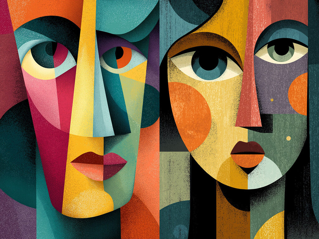 Visages aux aplats vifs — motif complet