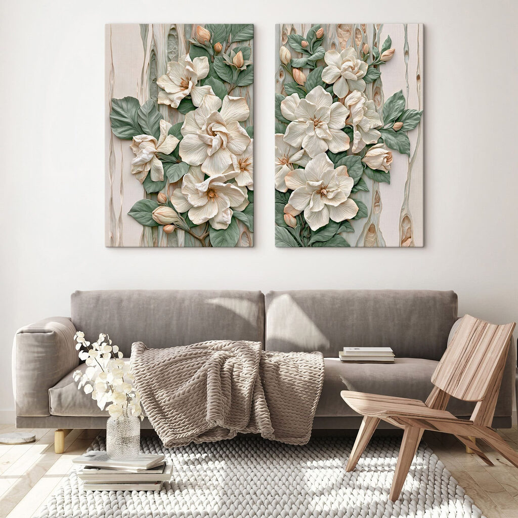 Fleurs blanches et verdure dans un intérieur