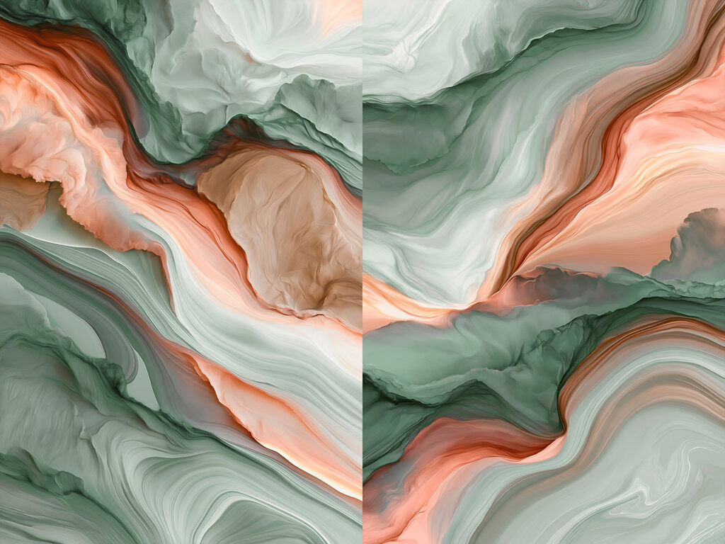 Vagues vertes et corail — motif complet