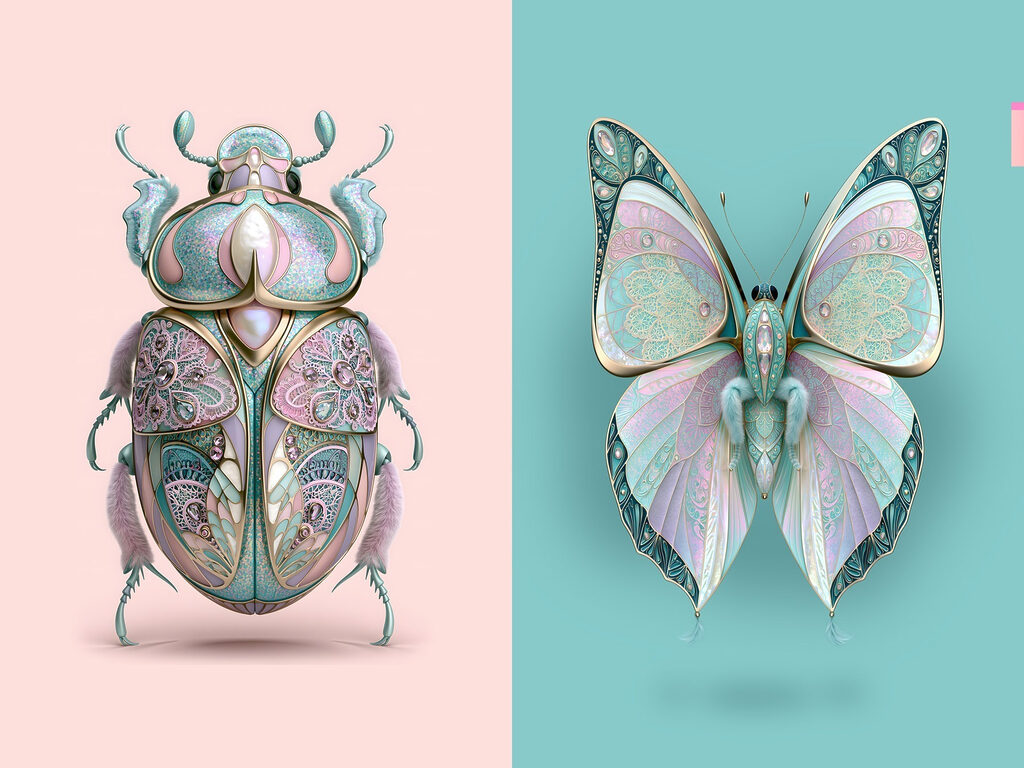 Scarabée et papillon — motif complet