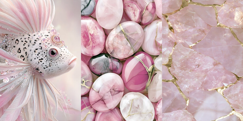 Poisson et pierres roses — motif complet