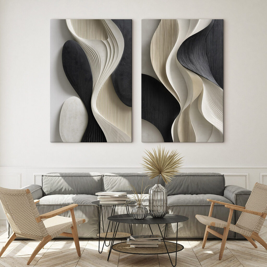 Plis blancs sur noir dans un intérieur