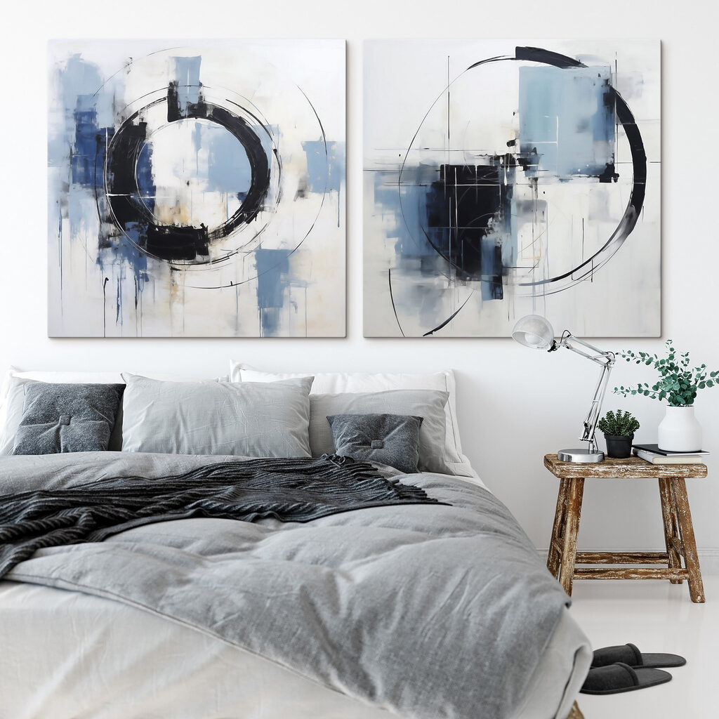 Cercles noirs et gris-bleu dans un intérieur