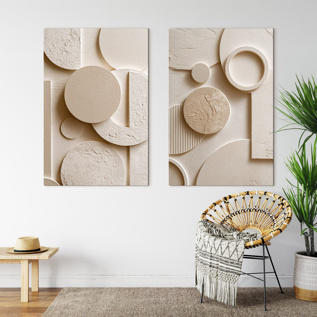 Cercles et aplats bruts dans un intérieur