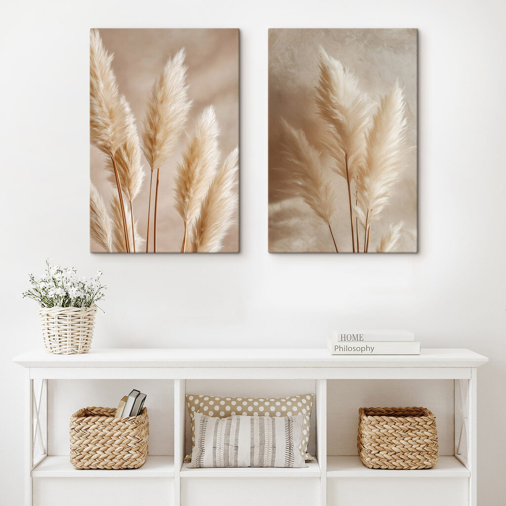 Graminées en beige chaud dans un intérieur