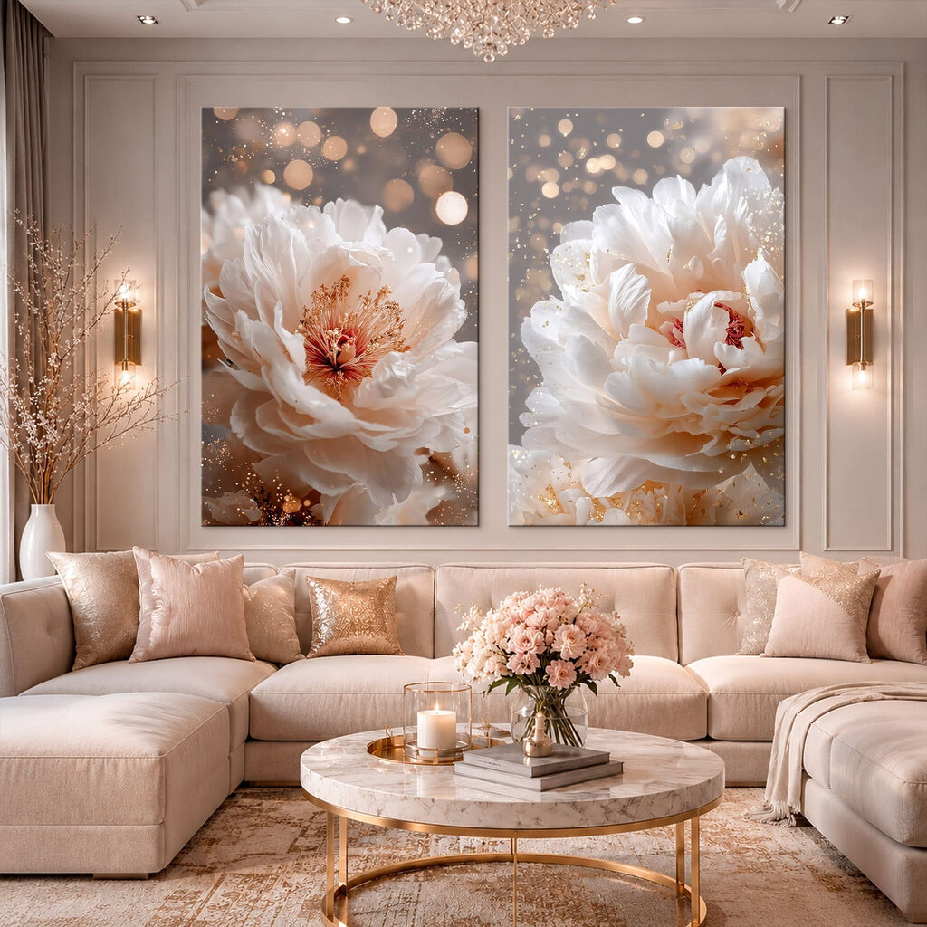 Fleurs blanches scintillantes dans un intérieur