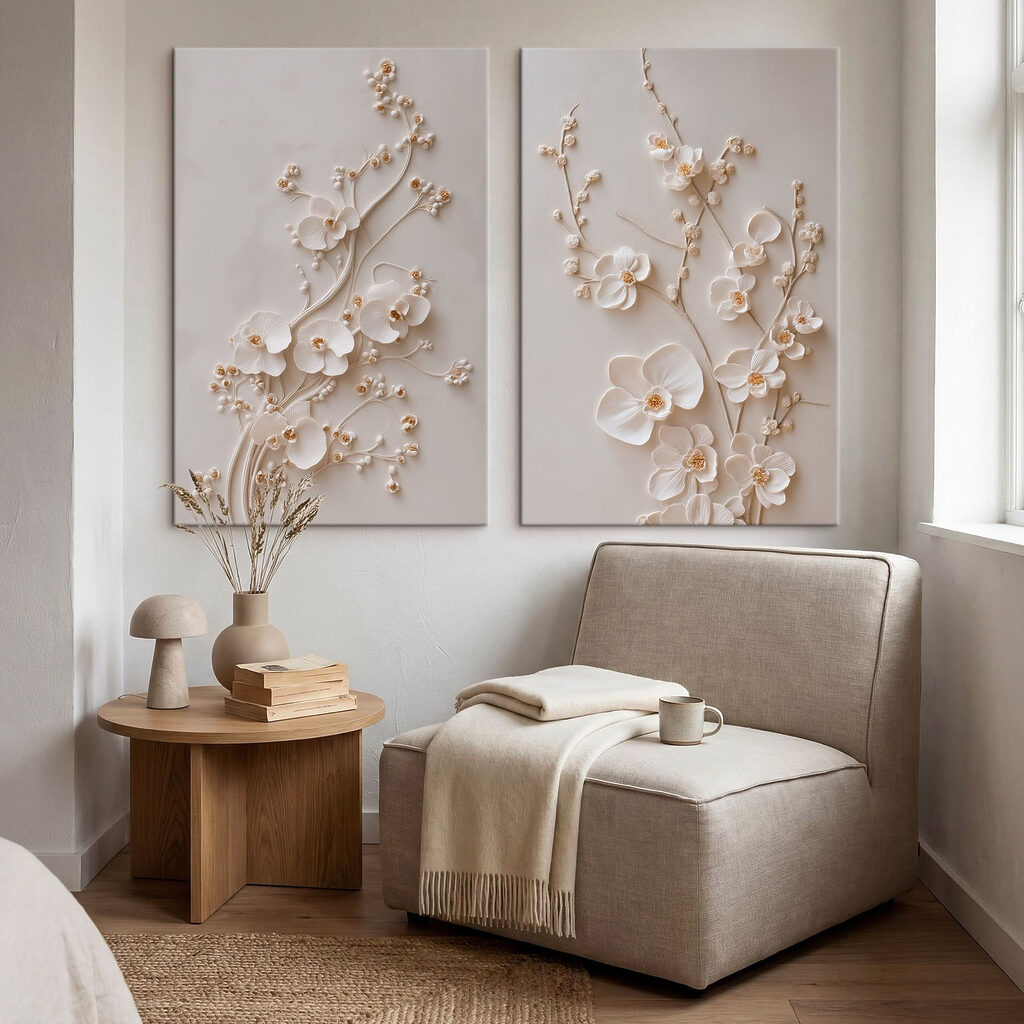 Fleurs sur fines branches dans un intérieur