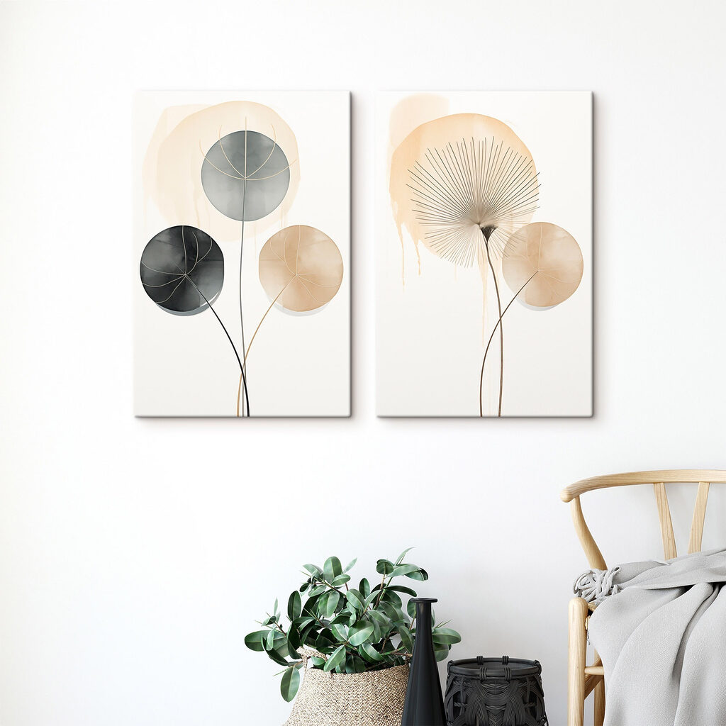 Feuilles rondes et lignes dans un intérieur