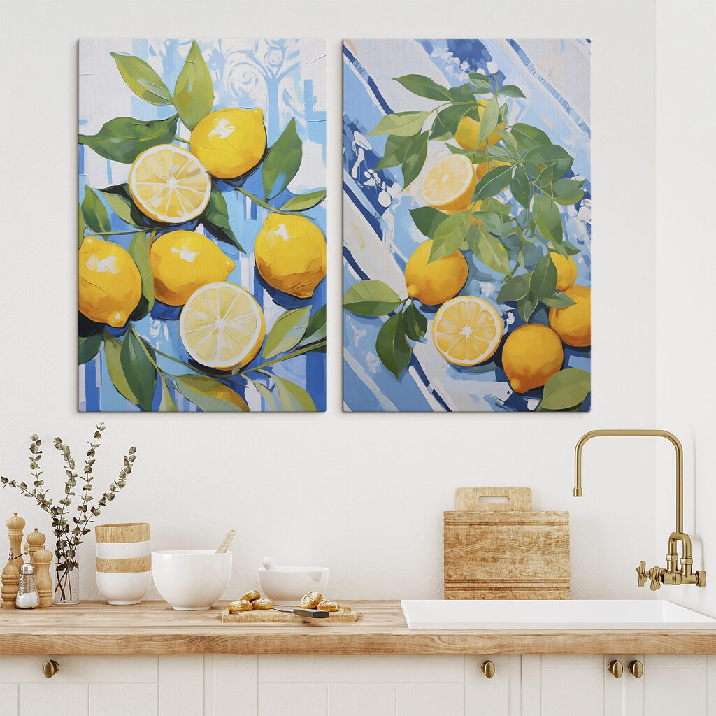 Citrons sur bleu d’été dans un intérieur