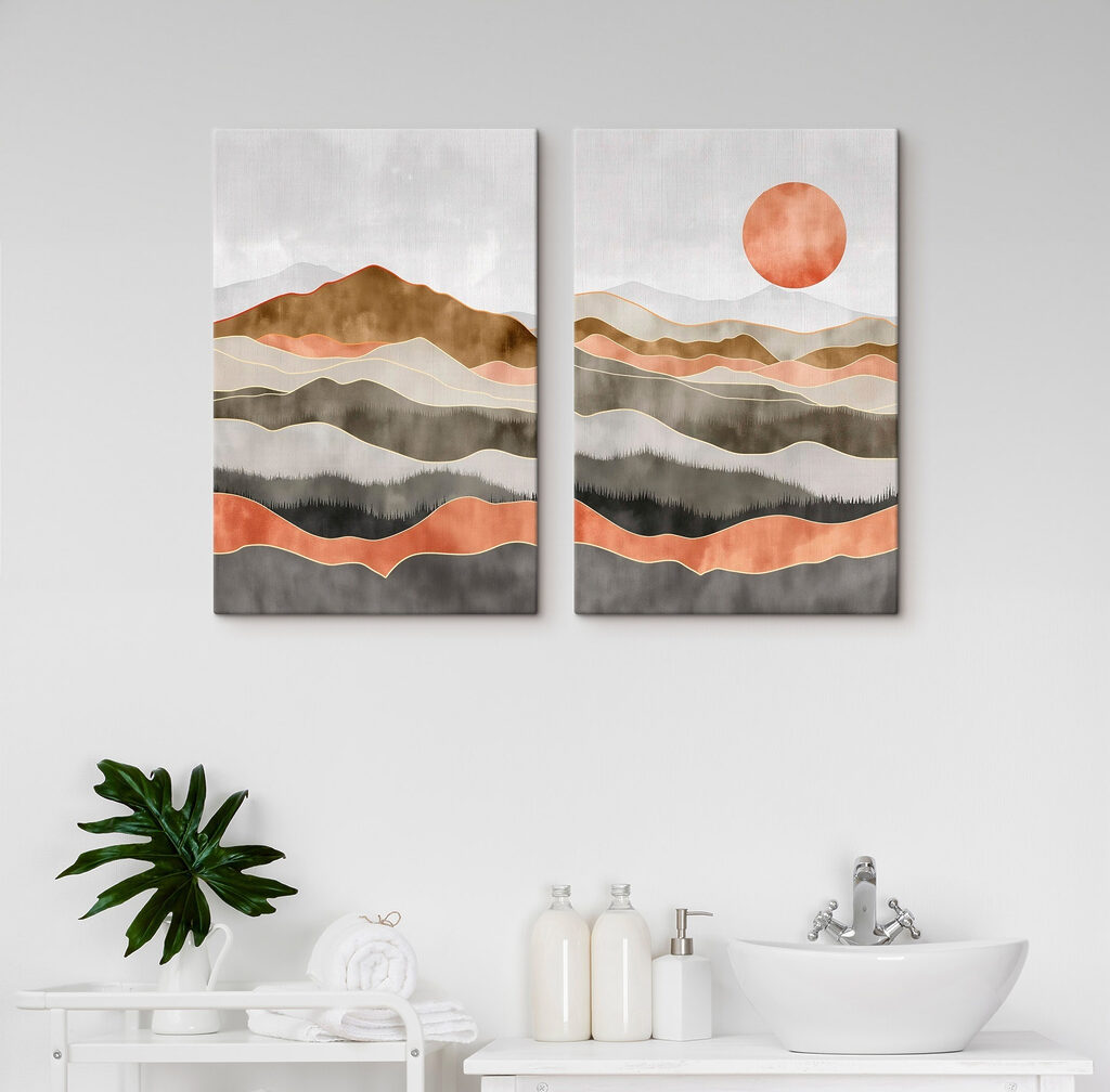 Soleil sur collines étagées dans un intérieur