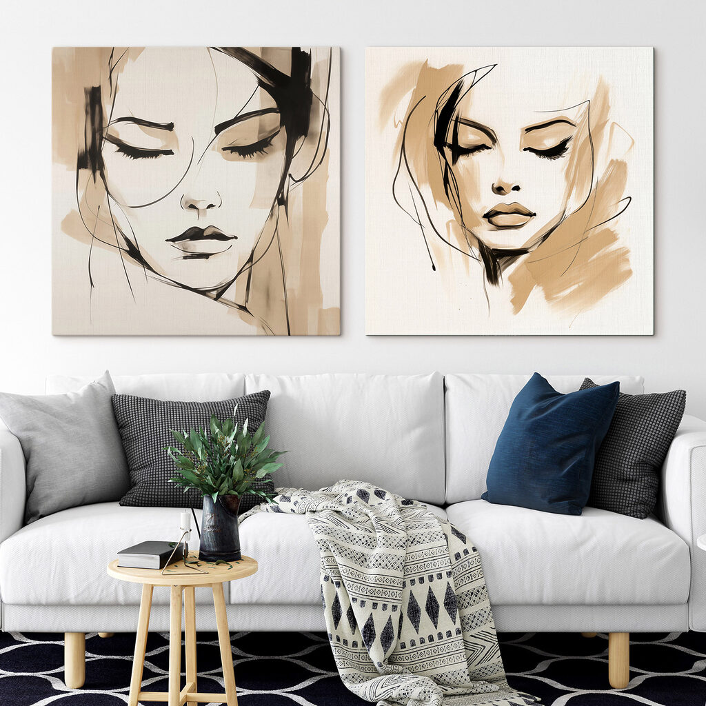 Yeux clos en esquisse dans un intérieur
