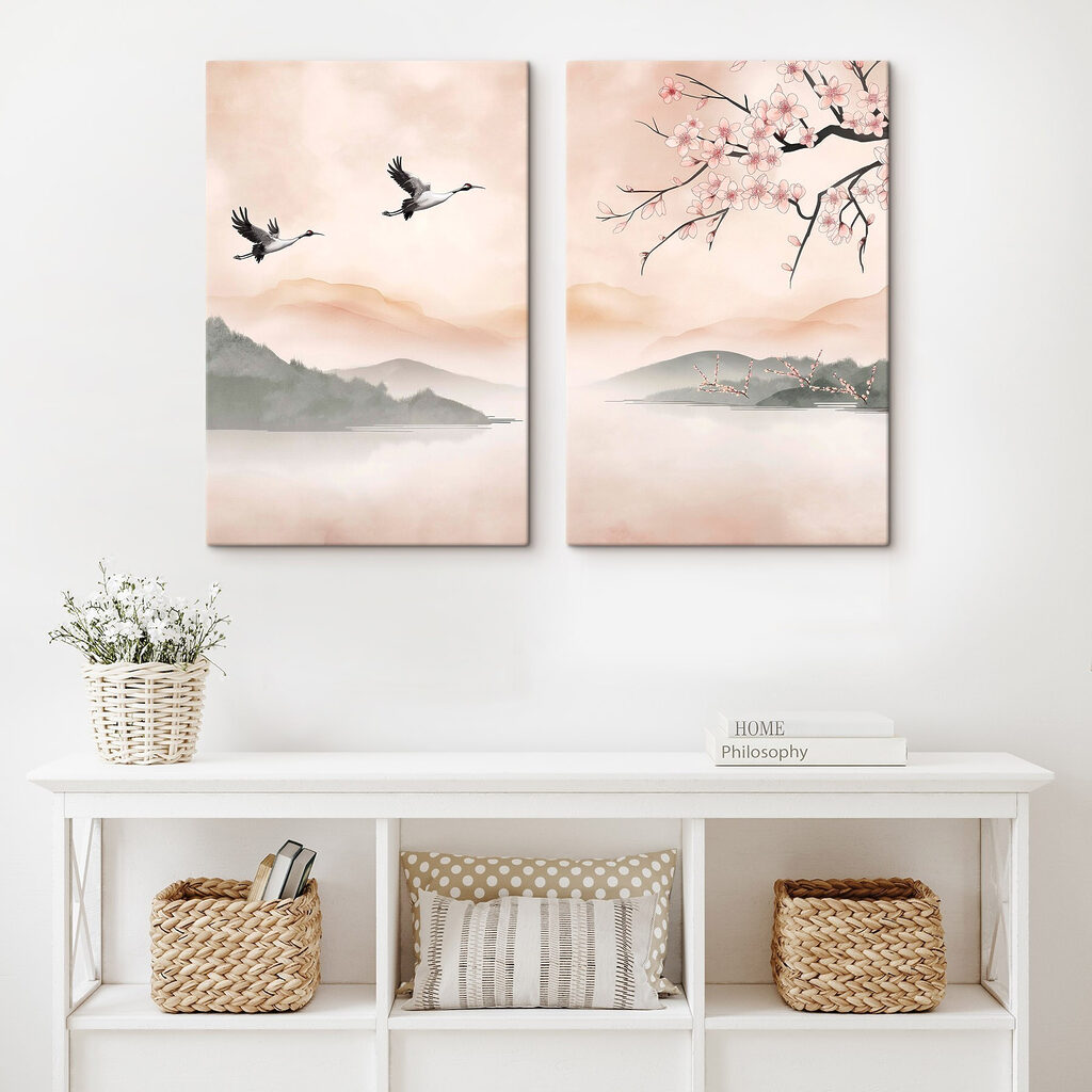 Grues au-dessus du lac dans un intérieur
