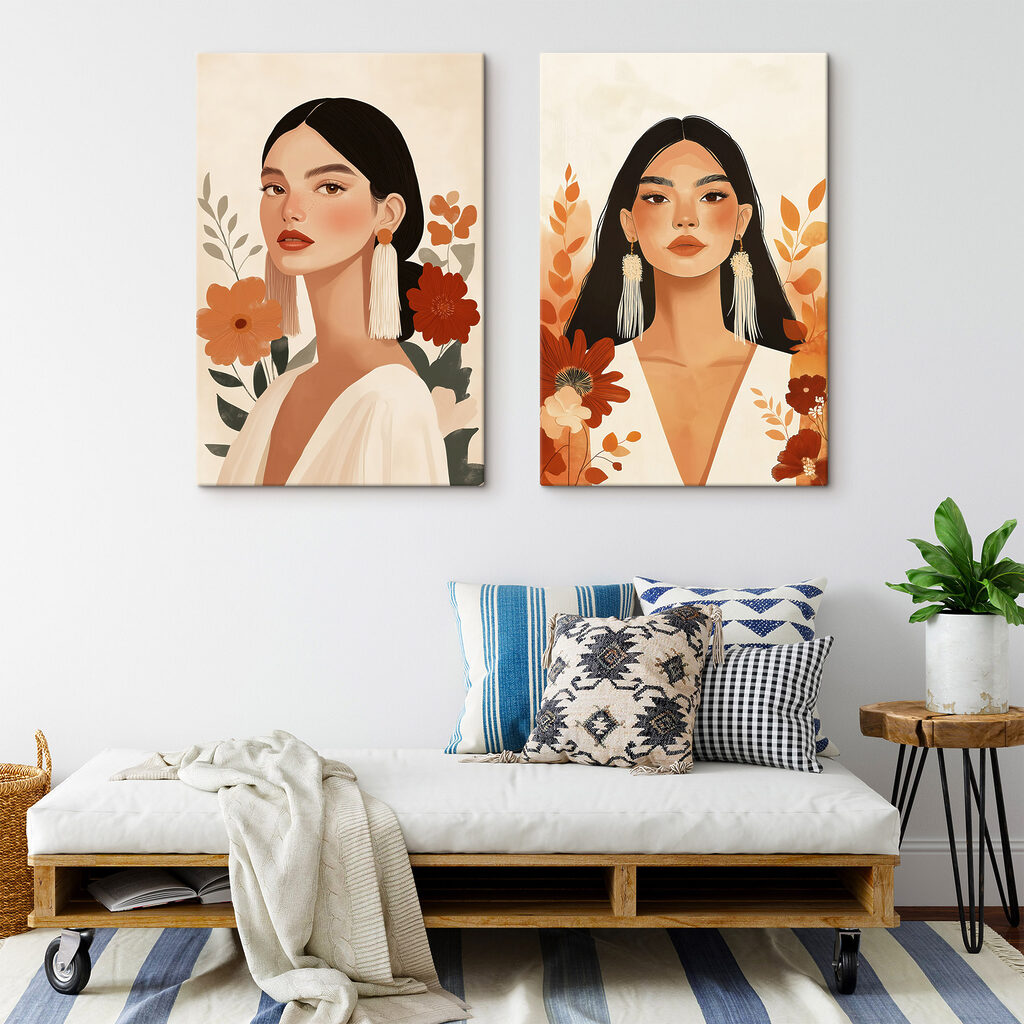 Portraits fleuris dans un intérieur