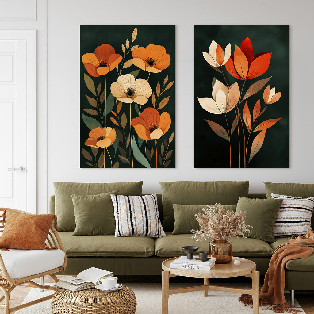 Fleurs sur vert sombre dans un intérieur