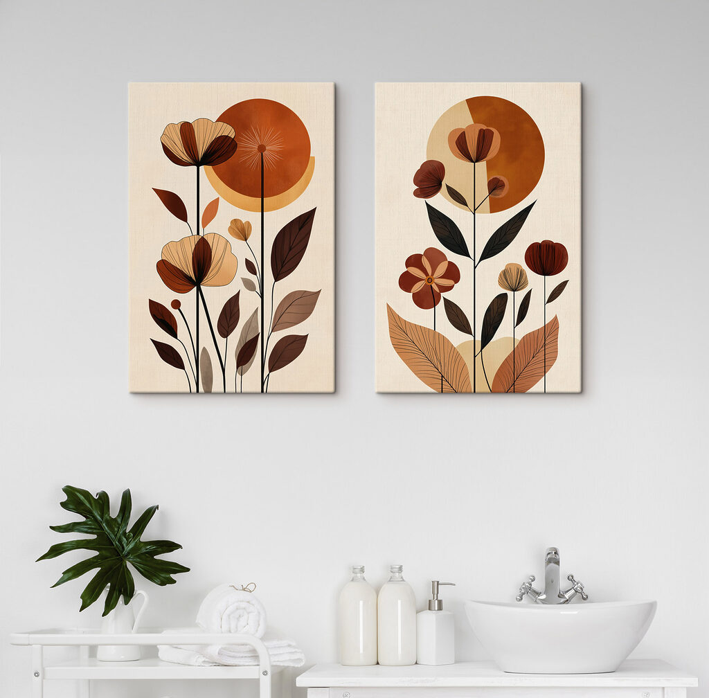 Fleurs et soleils orange dans un intérieur