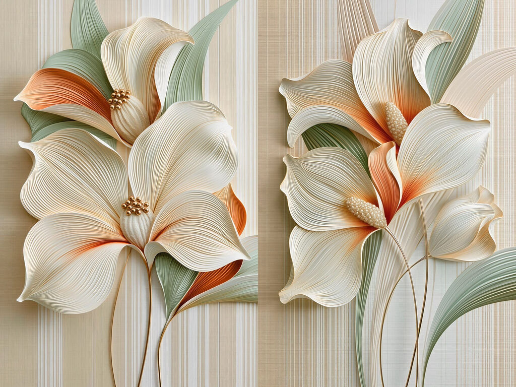 Fleurs blanches nervurées — motif complet