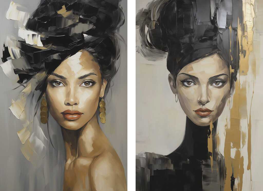 Portraits aux cheveux relevés — motif complet