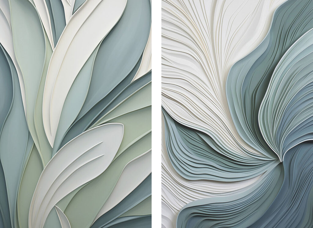 Feuilles et vagues bleu-vert — motif complet
