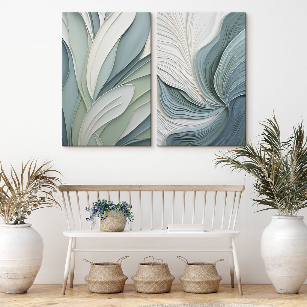 Feuilles et vagues bleu-vert — intérieur 1