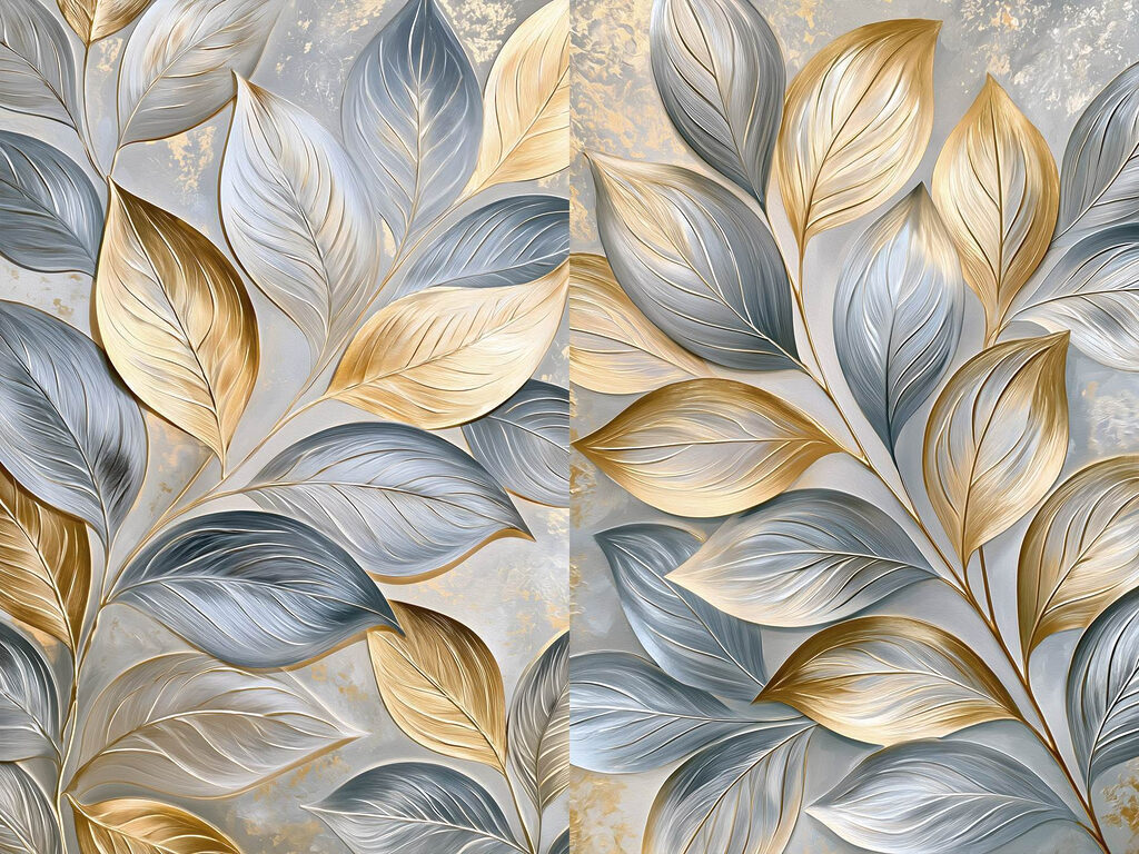 Feuilles argent et or — motif complet