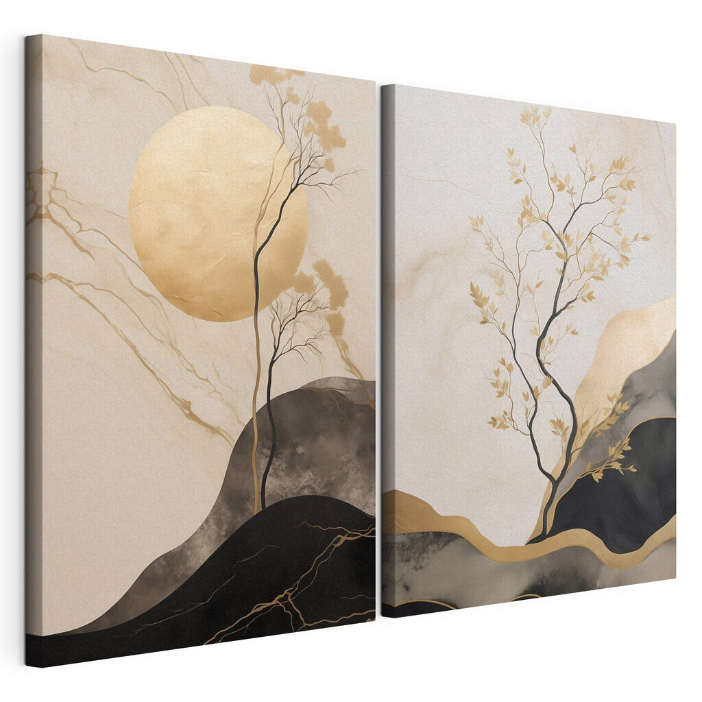Lune au-dessus des branches, toile tendue et bord enveloppé