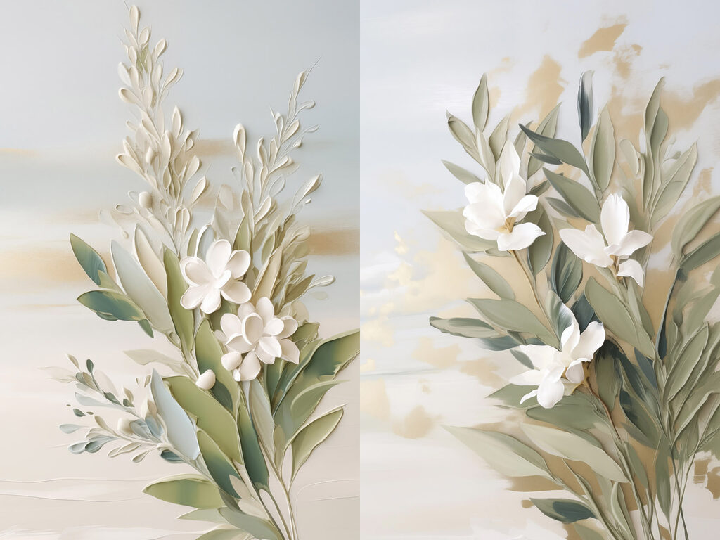 Fleurs blanches, vert sauge — motif complet